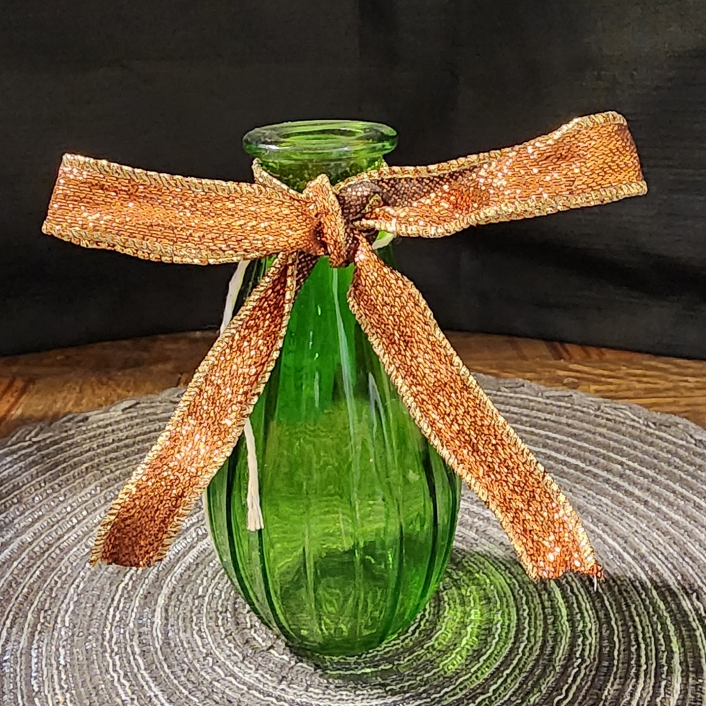 Green Bud Vase with Ribbon